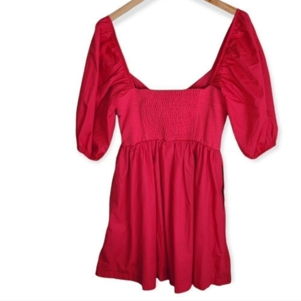 Anthropologie Maeve Puff-Sleeved Sweetheart Mini Dress Red Size Medium - Picture 8 of 10